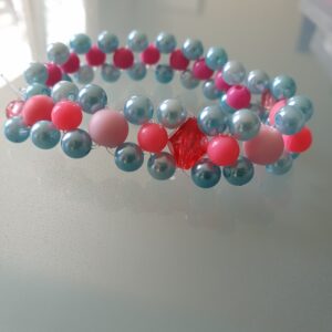 Roze+blauw 3 rijen armbandje